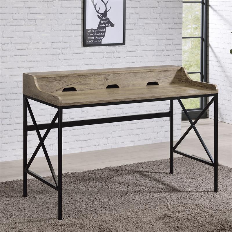 Pemberly Row Contemporary Gray Wood and Black Metal Desk with USB Port