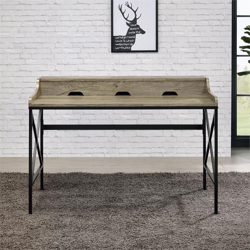 Pemberly Row Contemporary Gray Wood and Black Metal Desk with USB Port