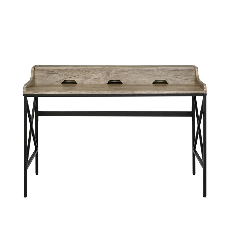 Pemberly Row Contemporary Gray Wood and Black Metal Desk with USB Port