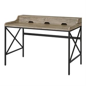 Pemberly Row Contemporary Gray Wood and Black Metal Desk with USB Port