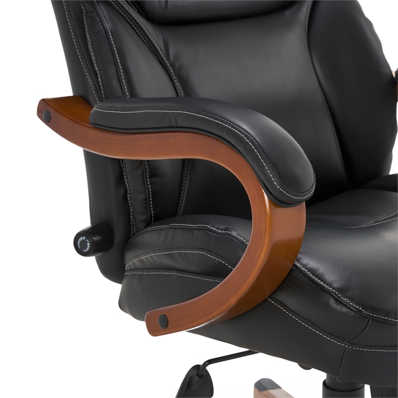 Pemberly Row Big and Tall Executive Office Chair with Wood Accents Black