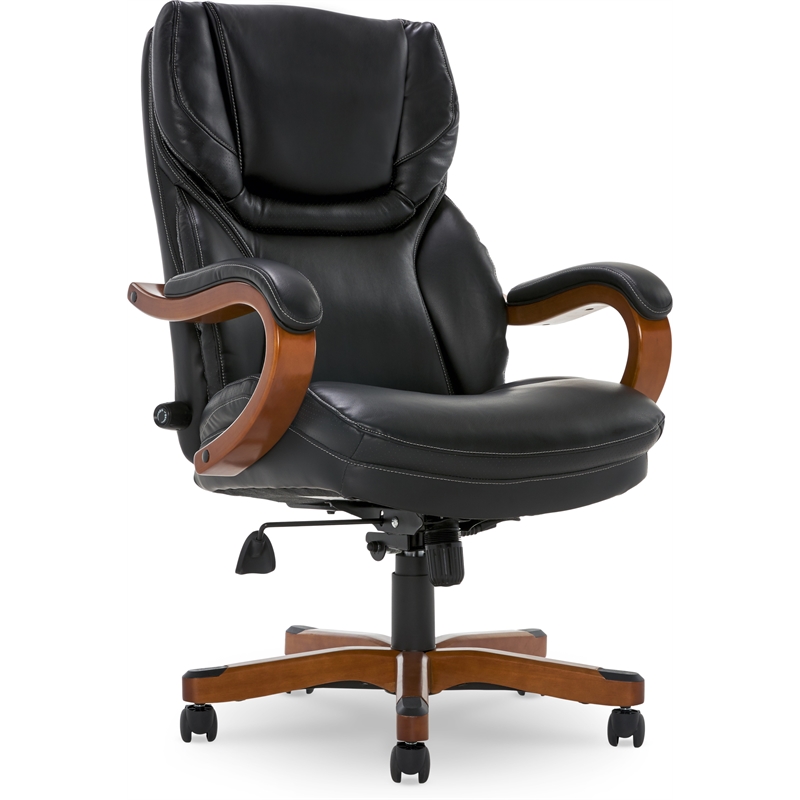 Pemberly Row Big and Tall Executive Office Chair with Wood Accents Black