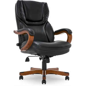 Pemberly Row Big and Tall Executive Office Chair with Wood Accents Black