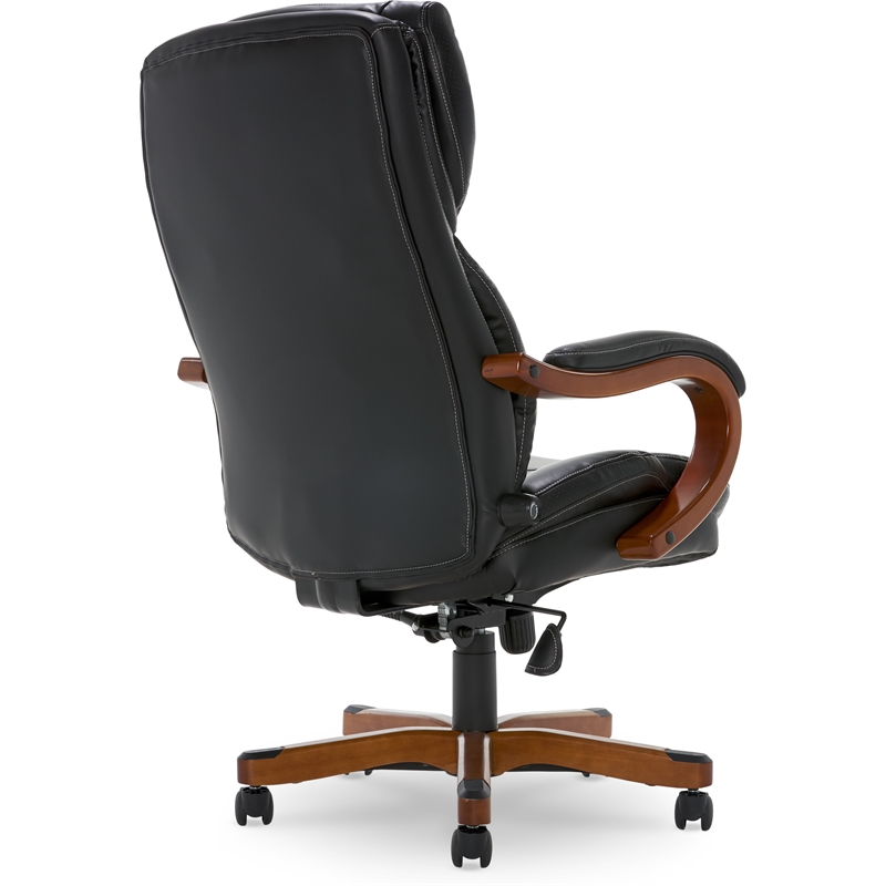 Pemberly Row Big and Tall Executive Office Chair with Wood Accents Black