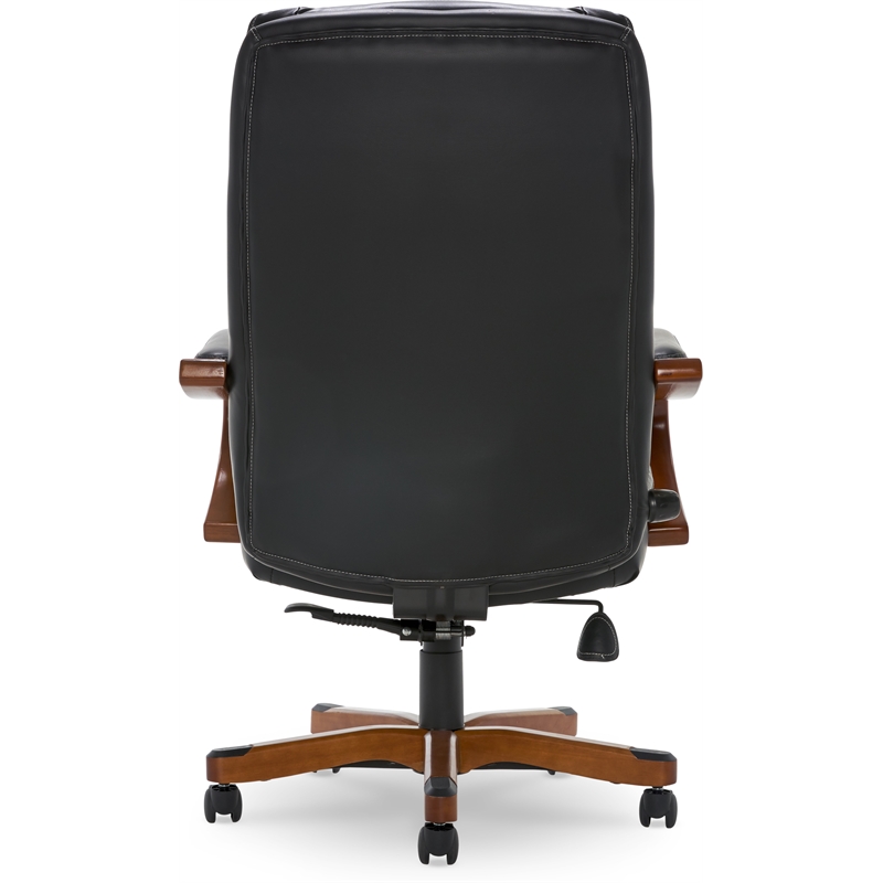 Pemberly Row Big and Tall Executive Office Chair with Wood Accents Black
