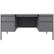 Pemberly Row 30x60 Double Pedestal Metal Desk with T-Mold Top Silver/White