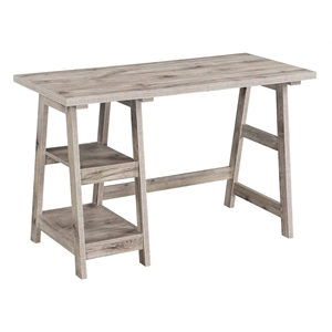 Pemberly Row Contemporary Trestle Desk in Driftwood Wood Finish