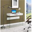 Pemberly Row 36 Desk in Clear Glass and White Faux Marble Finish with Drawer