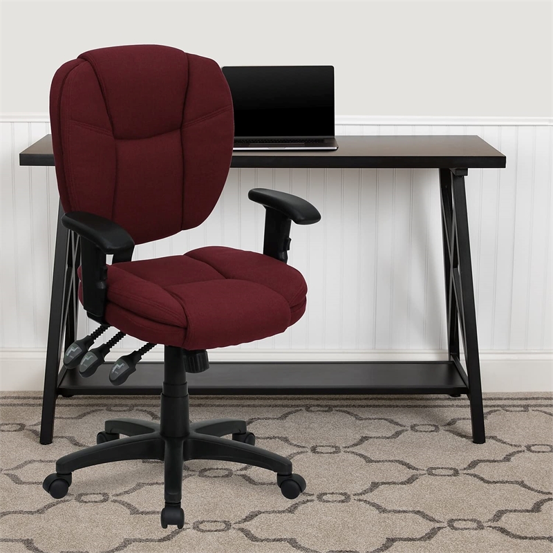 Pemberly Row Contemporary Mid Back Ergonomic Office Chair in Burgundy