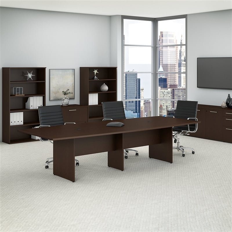 Pemberly Row Boat Shaped Conference Table with Wood Base in Cherry