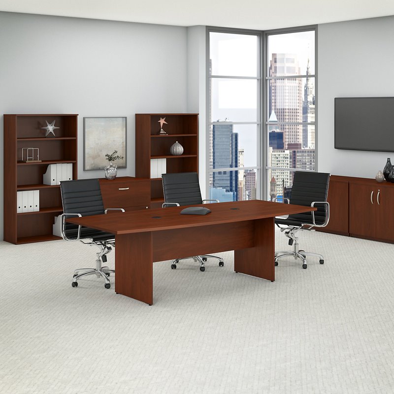 Pemberly Row Contemporary 96W Boat Shaped Conference Table in Cherry
