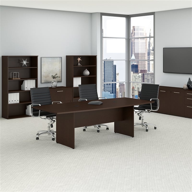 Pemberly Row Boat Shaped Conference Table with Wood Base in Mocha Cherry