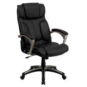 Pemberly Row High Back Folding Leather Office Chair in Black