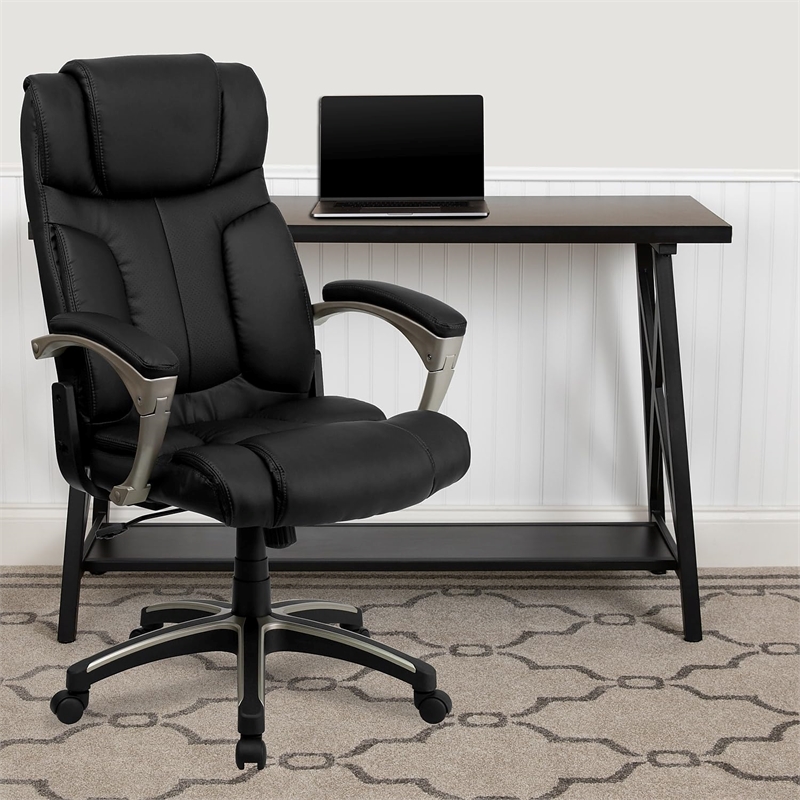 Pemberly Row High Back Folding Leather Office Chair in Black