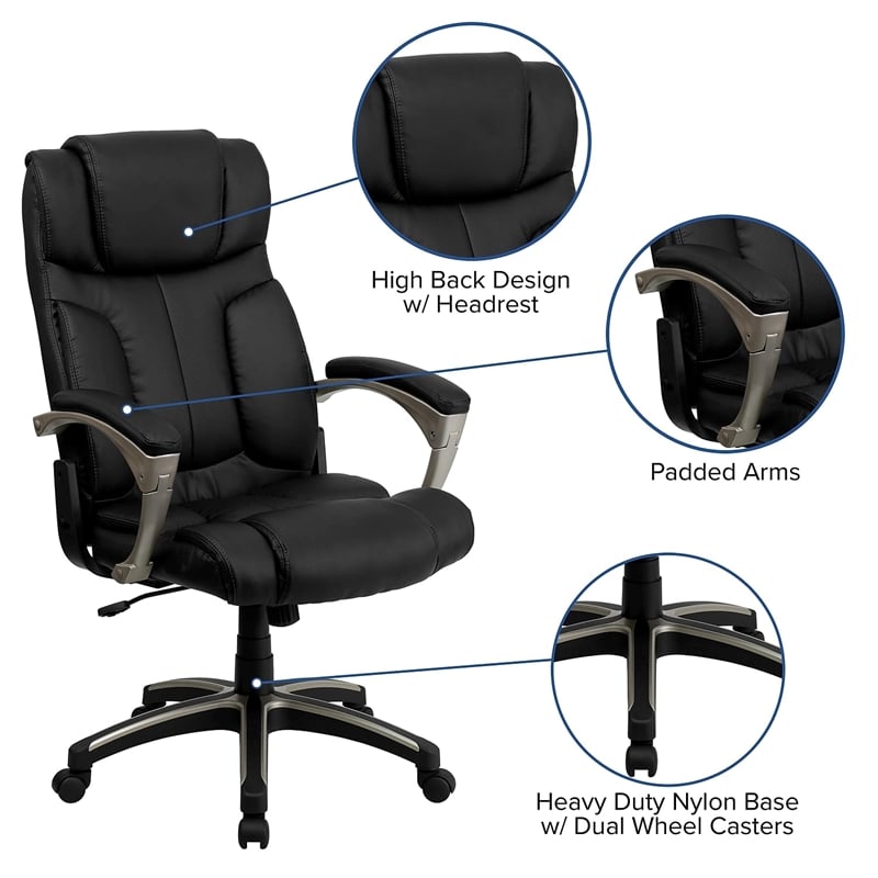 Pemberly Row High Back Folding Leather Office Chair in Black