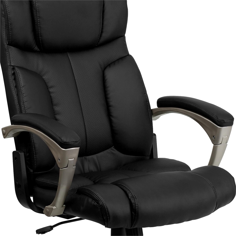 Pemberly Row High Back Folding Leather Office Chair in Black