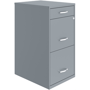 Pemberly Row 18&quot 3-Drawer Metal Filing Cabinet with Pencil Drawer in Gray