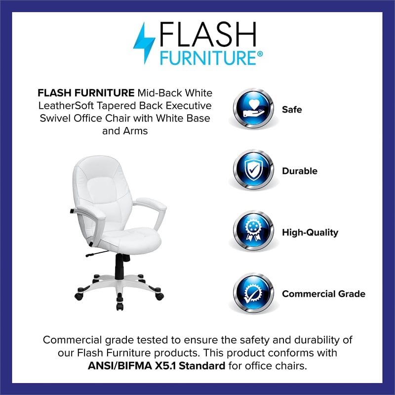 Pemberly Row Mid-Back Leather Executive Office Chair in White