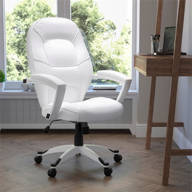 Pemberly Row Mid-Back Leather Executive Office Chair in White