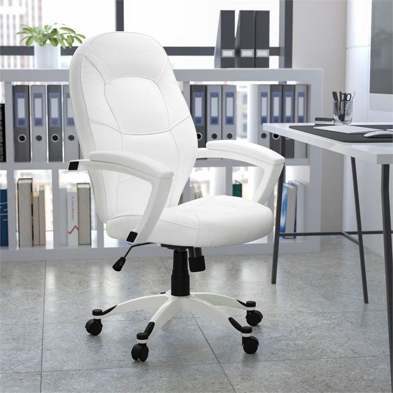 Pemberly Row Mid-Back Leather Executive Office Chair in White