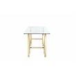Pemberly Row Contemporary Small Metal Desk with Glass in Polished Gold