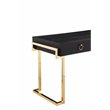 Pemberly Row Stainless Steel Desk in Black Ash Veneer & Gold