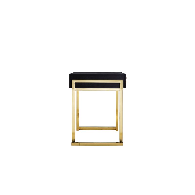 Pemberly Row Stainless Steel Desk in Black Ash Veneer & Gold