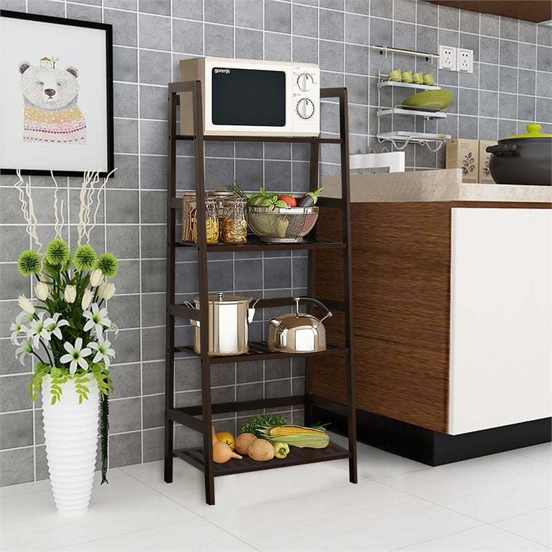 Pemberly Row 4-Tier Bamboo Ladder Shelf Plant Stand Rack Bookshelf in Brown