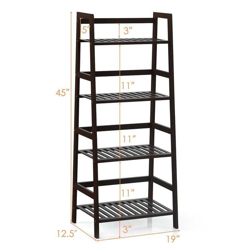 Pemberly Row 4-Tier Bamboo Ladder Shelf Plant Stand Rack Bookshelf in Brown