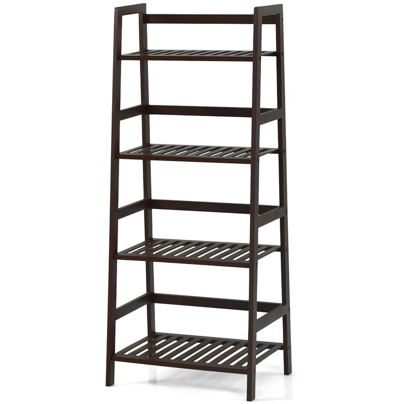 Pemberly Row 4-Tier Bamboo Ladder Shelf Plant Stand Rack Bookshelf in Brown