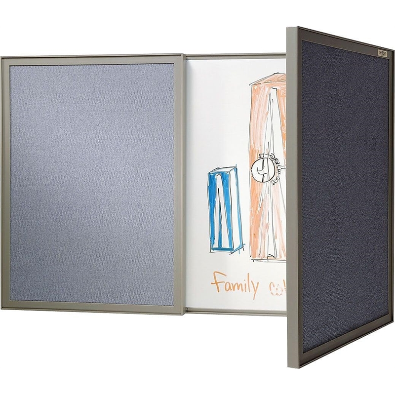 Pemberly Row Fabric PC Multi Board Cabinet with Whiteboard in Gray
