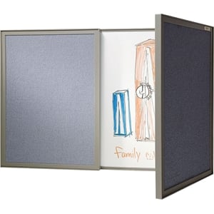 Pemberly Row Fabric PC Multi Board Cabinet with Whiteboard in Gray