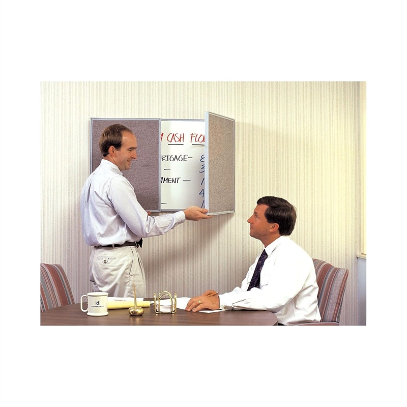 Pemberly Row Fabric PC Multi Board Cabinet with Whiteboard in Gray