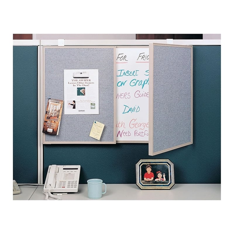 Pemberly Row Fabric PC Multi Board Cabinet with Whiteboard in Gray