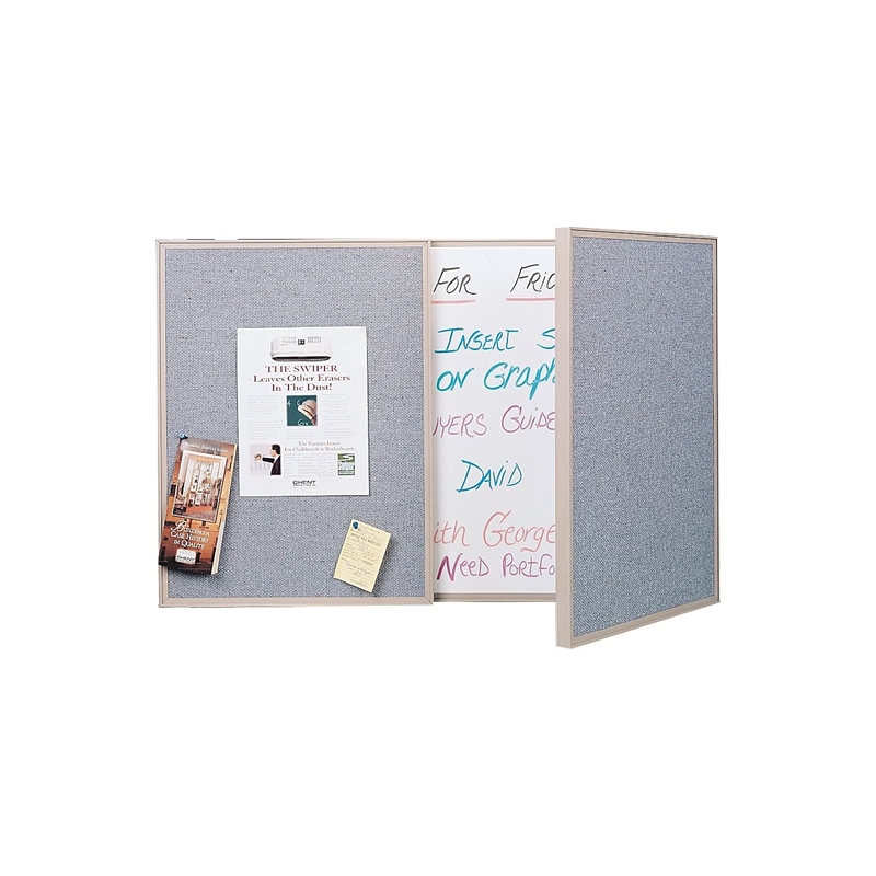 Pemberly Row Fabric PC Multi Board Cabinet with Whiteboard in Gray