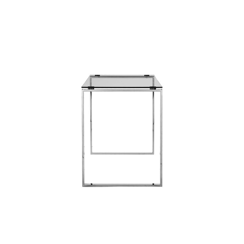Pemberly Row Modern Polished Steel Metal & Tempered Glass Desk in Silver