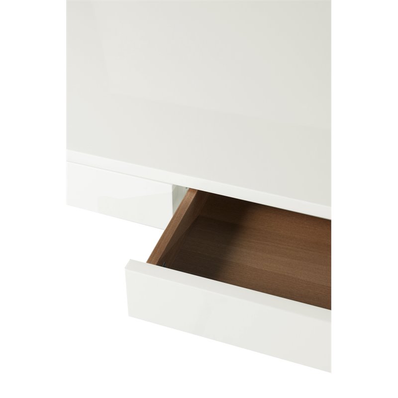 Pemberly Row Modern Gloss Lacquer & High Polished Steel Metal Desk in White