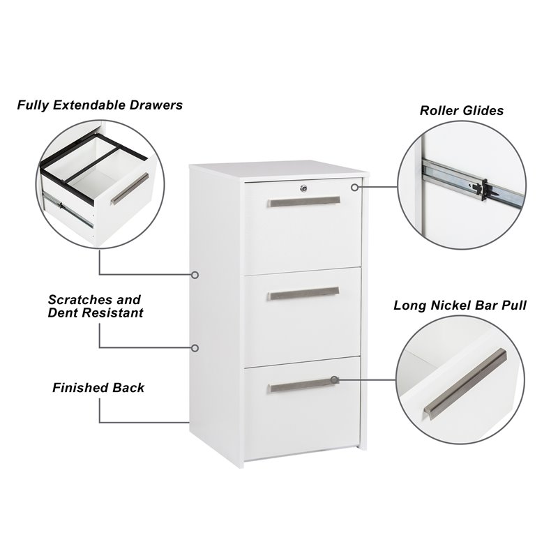 Pemberly Row 3-Drawer Modern Wood Lateral File Cabinet in White