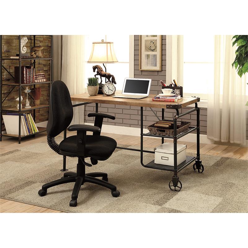 Pemberly Row Metal Writing Desk with Casters in Antique Black