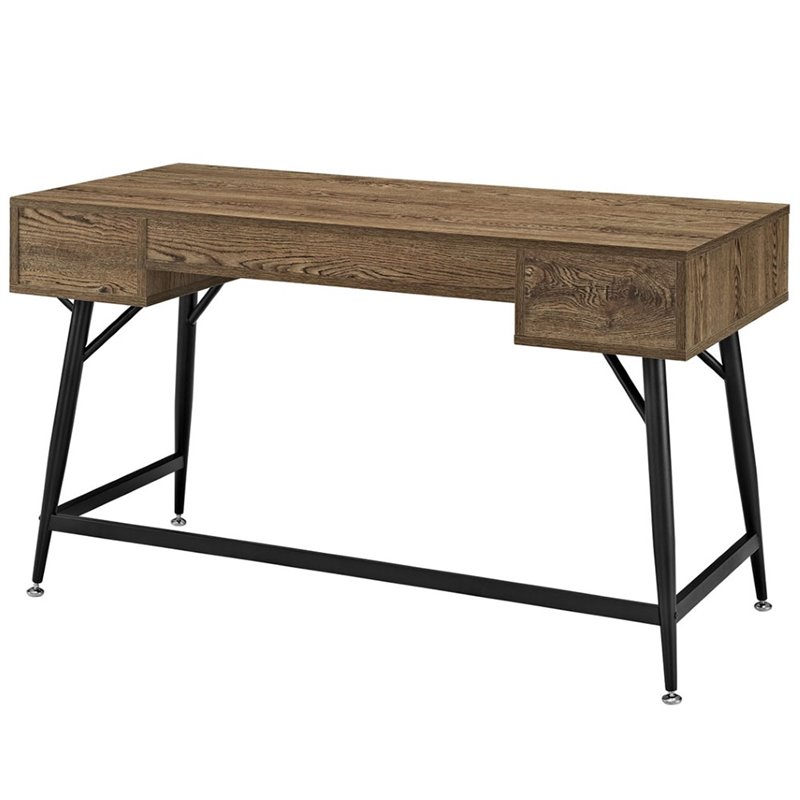Pemberly Row Modern Wood & Steel Office Desk in Walnut/Black