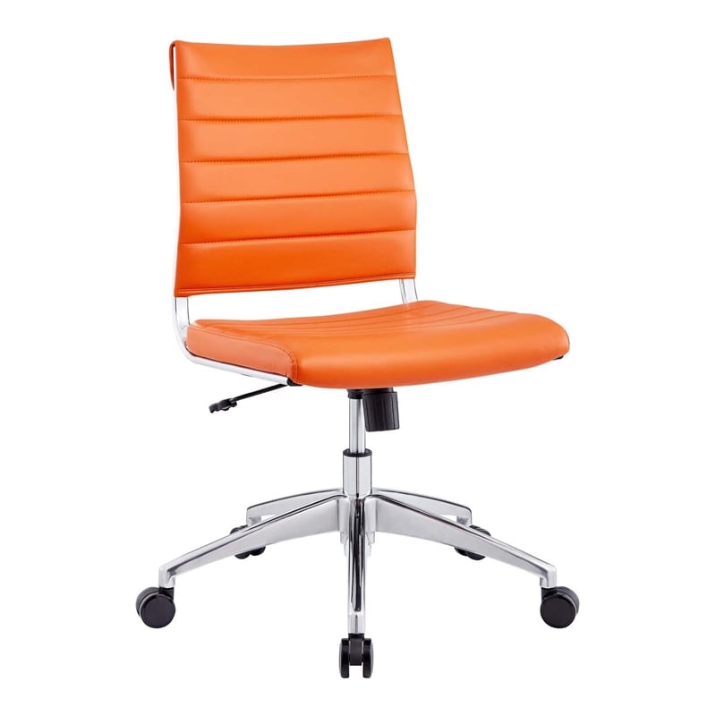 Pemberly Row Modern Vinyl Armless Mid Back Office Chair in Orange