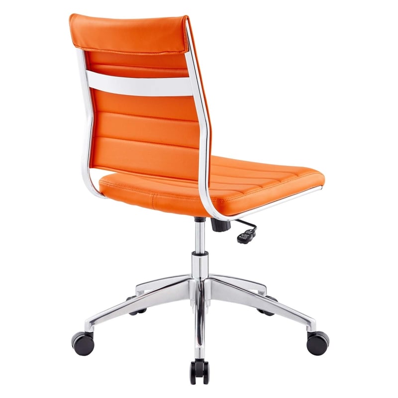 Pemberly Row Modern Vinyl Armless Mid Back Office Chair in Orange
