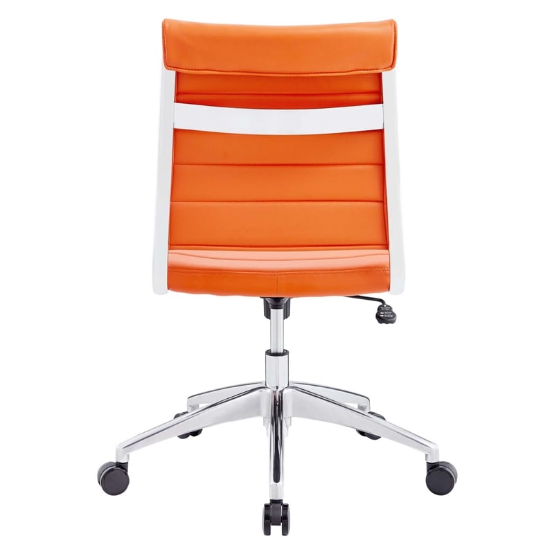Pemberly Row Modern Vinyl Armless Mid Back Office Chair in Orange