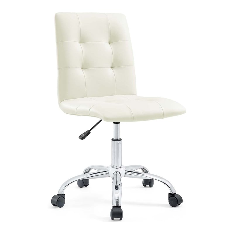 Pemberly Row Modern Faux Leather Armless Mid Back Office Chair in White