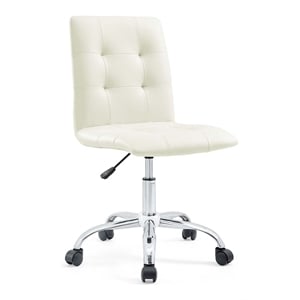Pemberly Row Modern Faux Leather Armless Mid Back Office Chair in White