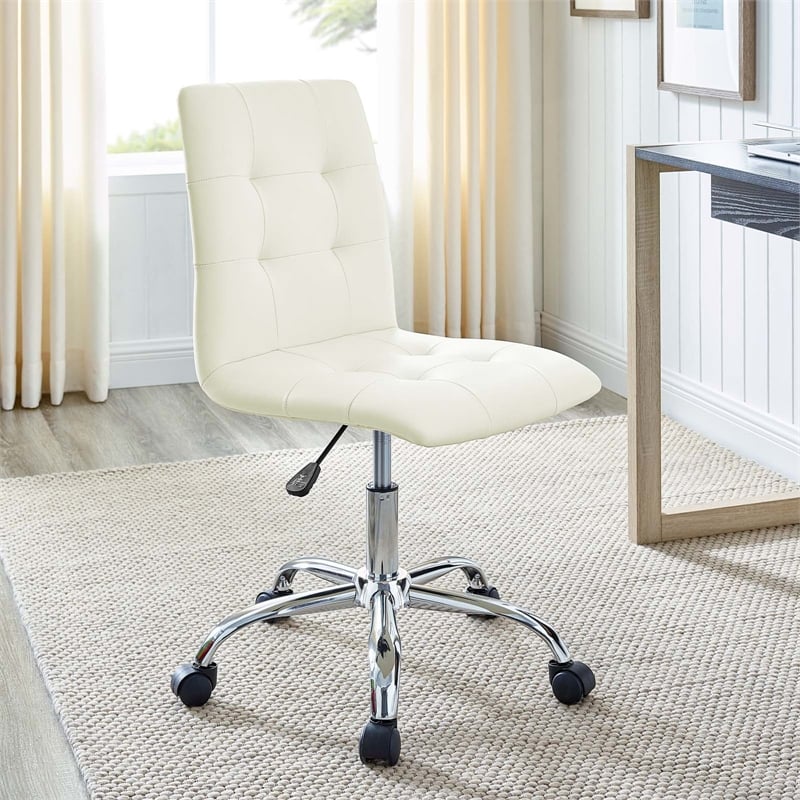 Pemberly Row Modern Faux Leather Armless Mid Back Office Chair in White