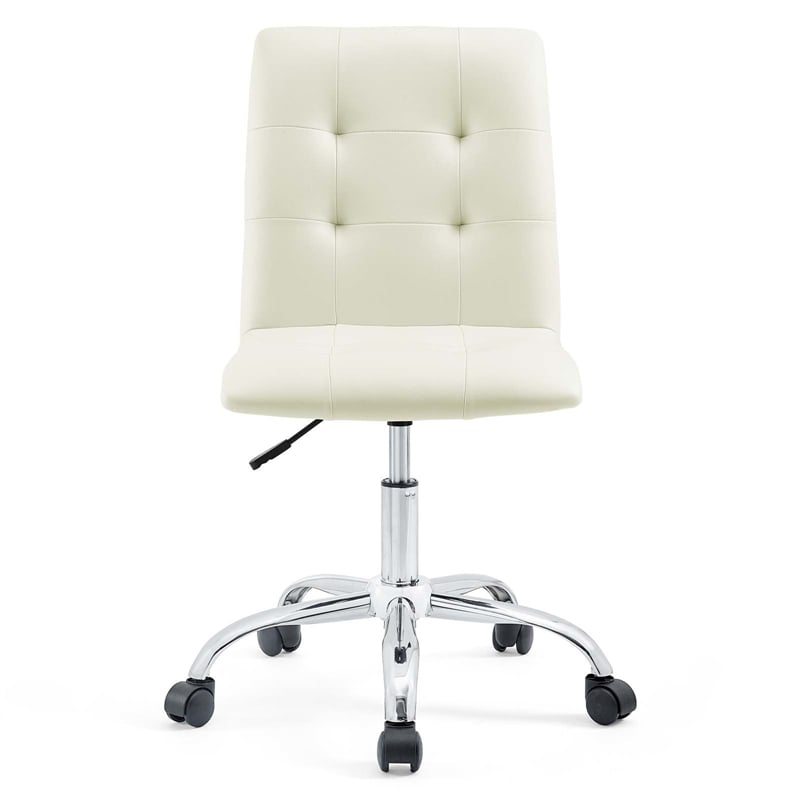 Pemberly Row Modern Faux Leather Armless Mid Back Office Chair in White