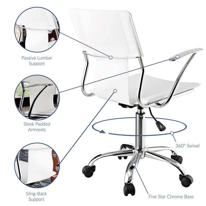 Pemberly Row Modern Style Vinyl and Steel Office Chair in White