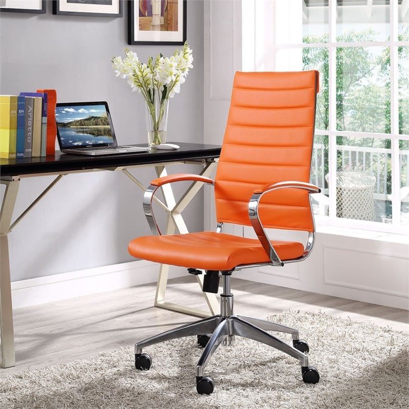 Pemberly Row Modern Style Vinyl and Aluminum Highback Office Chair in Orange