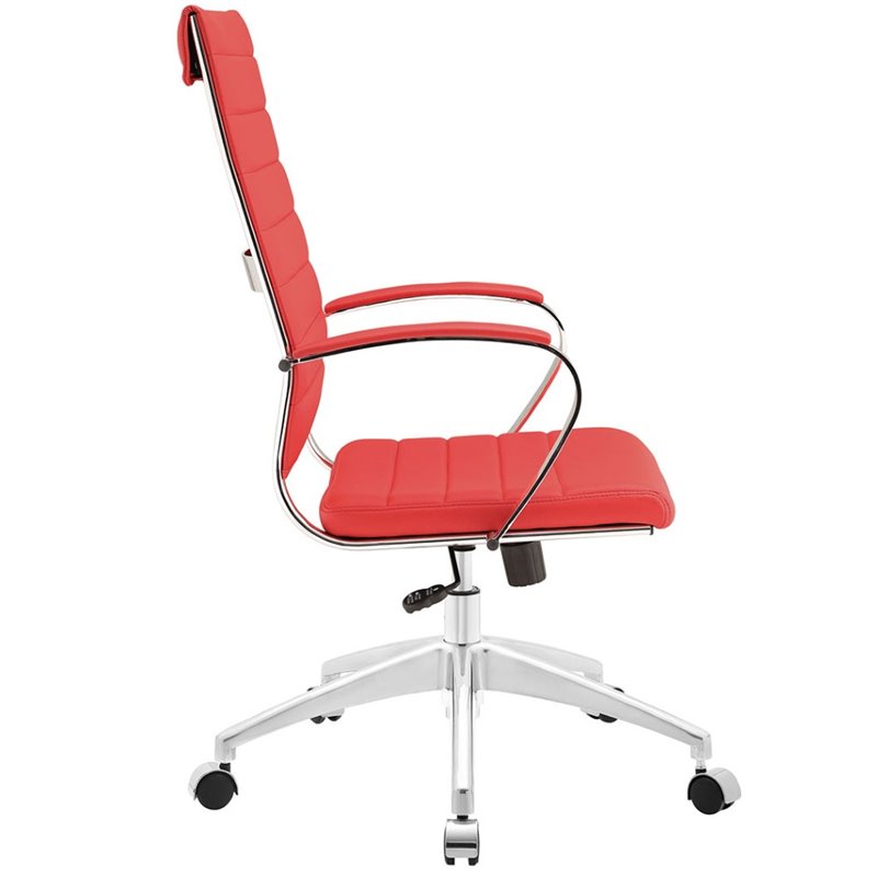 Pemberly Row Modern Style Vinyl and Aluminum Highback Office Chair in Red